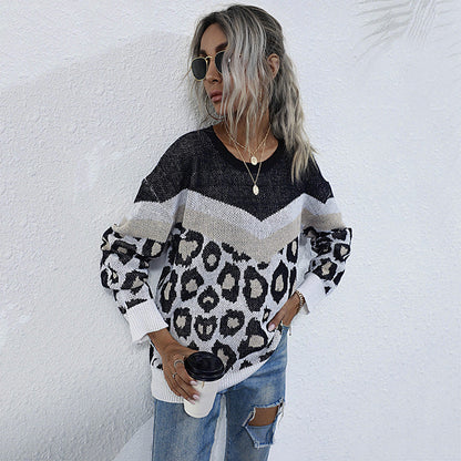 Damen Strickpullover Leopardenmuster Grafisches Design - Norvielle