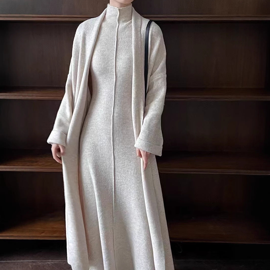 Damen Strickkleid Stehkragen Dekorative Ärmel Norvielle - Norvielle
