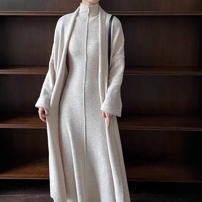 Damen Strickkleid Stehkragen Dekorative Ärmel Norvielle - Norvielle