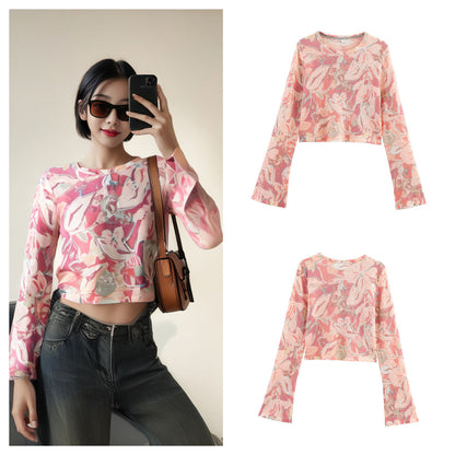 Damen Crop- Floralmuster Weite Ärmel Norvielle - Norvielle