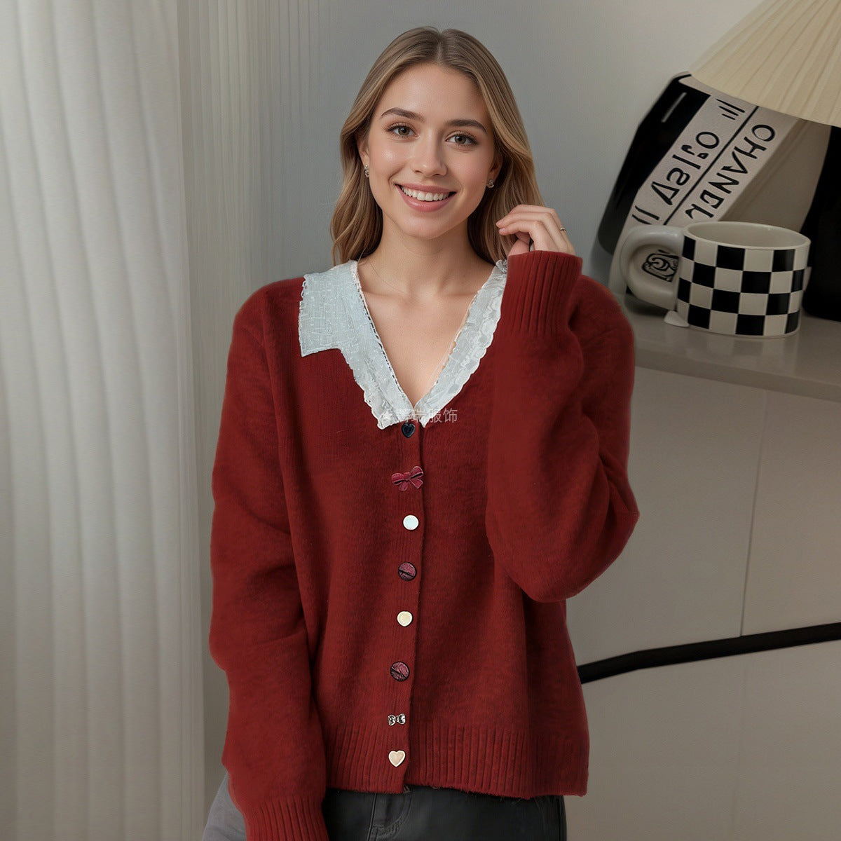 Damen Strickcardigan Rüschen Knopfdetails Norvielle