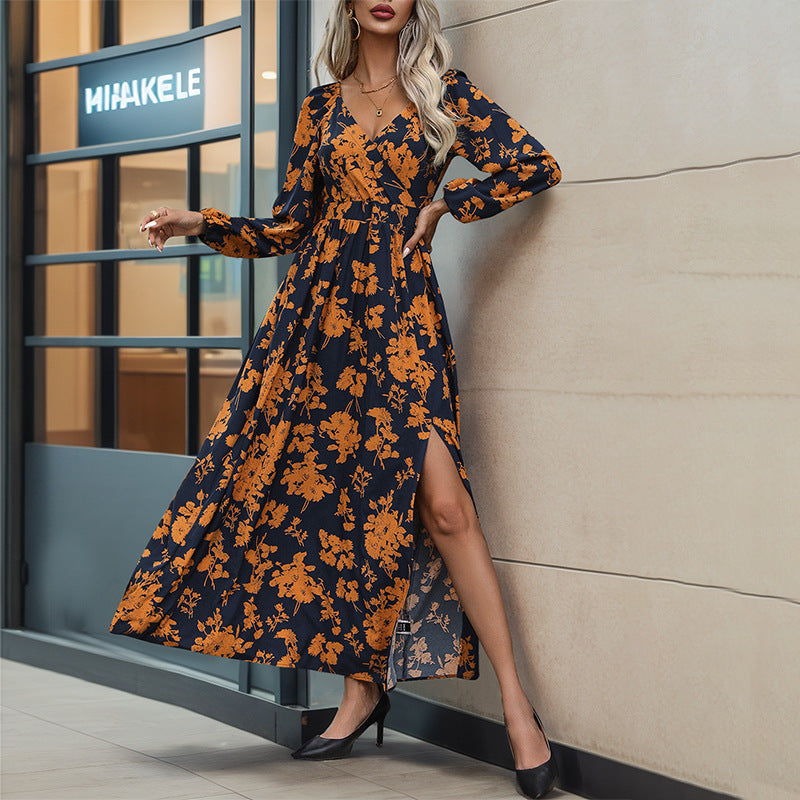Damen Maxikleid mit Seitenschlitz Florales Design