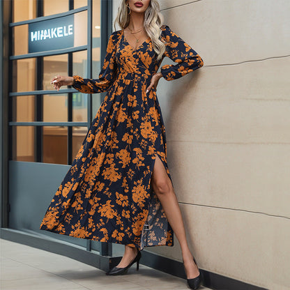 Damen Maxikleid mit Seitenschlitz Florales Design
