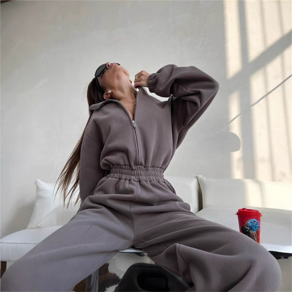 Damen Fleece-Jogginganzug Hochkragen Eingrifftaschen Norvielle