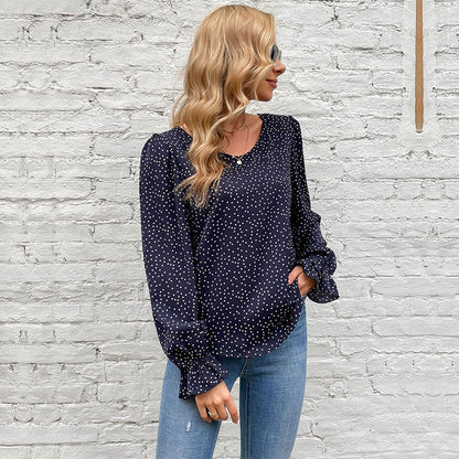 Damen Bluse Rüschendetails Doppel-Puffärmel Norvielle
