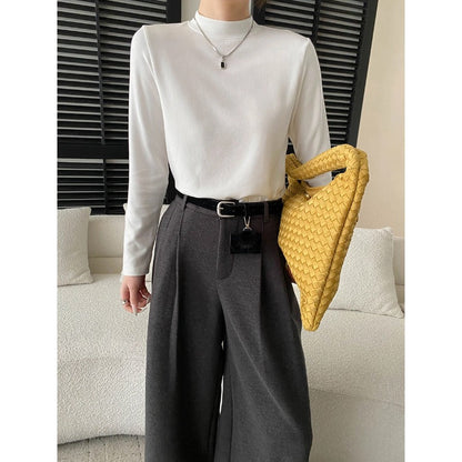 Damen Langarmshirt Hochkragen Norvielle Baumwolle Weiß