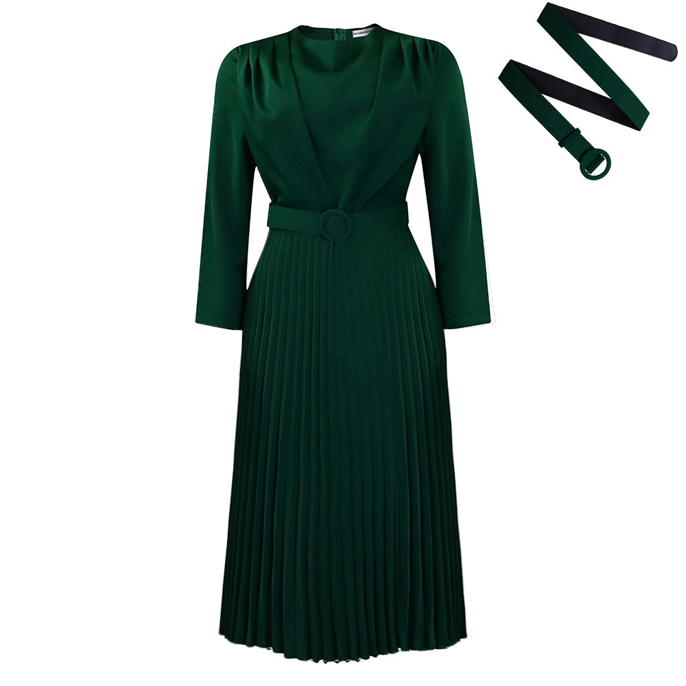 Damen Plisseekleid Mit Gürtel Elegante Falten Norvielle
