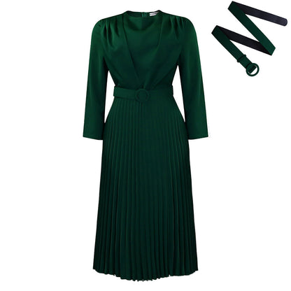 Damen Plisseekleid Mit Gürtel Elegante Falten Norvielle