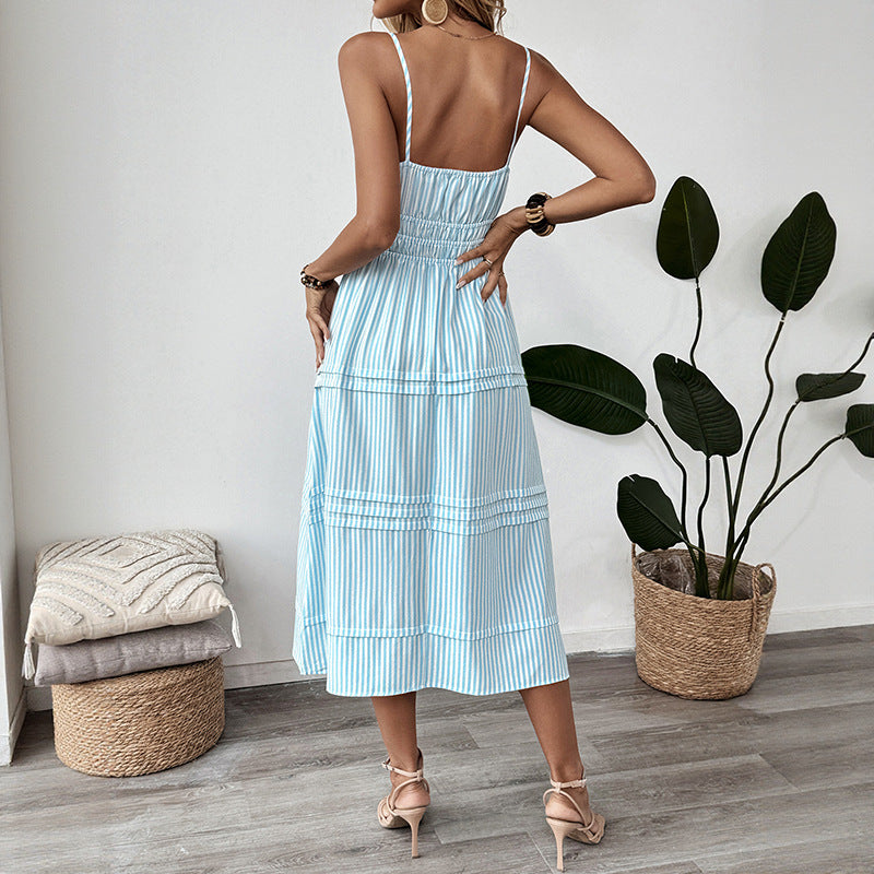 Damen Maxikleid Jerseystreifen Verspieltes Design Norvielle