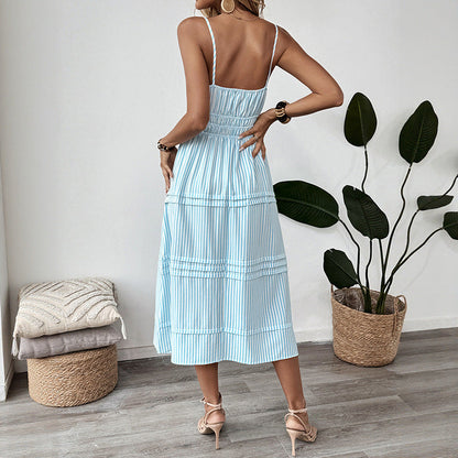 Damen Maxikleid Jerseystreifen Verspieltes Design Norvielle