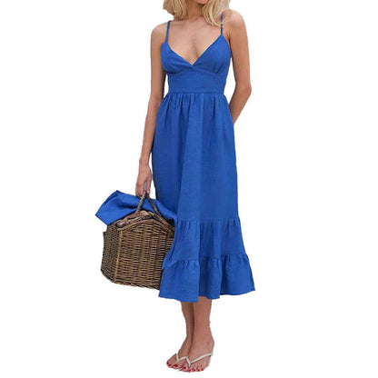 Damen Midikleid V-Ausschnitt Rüschensaum Norvielle