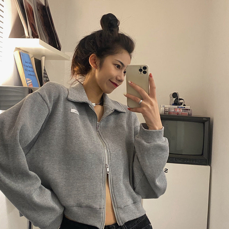 Damen Cropped Fleecejacke Modern Reißverschluss Lässige Ärmel - Norvielle