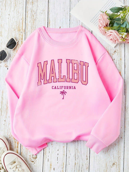 Damen Sweatshirt Malibu Schriftzug Lässiger Schnitt Norvielle