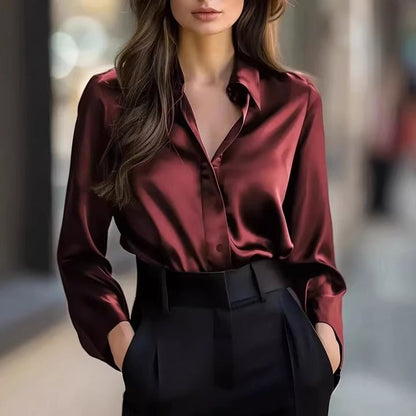 Damen Satinbluse Klassischer Schnitt Dezent Glanz