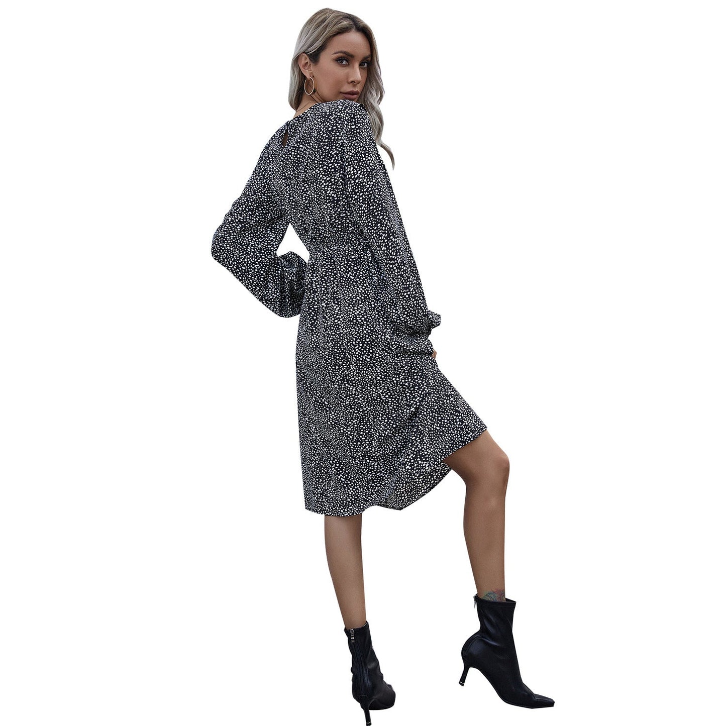 Damen Midikleid mit Puffärmeln Elastisches Taillenband Norvielle