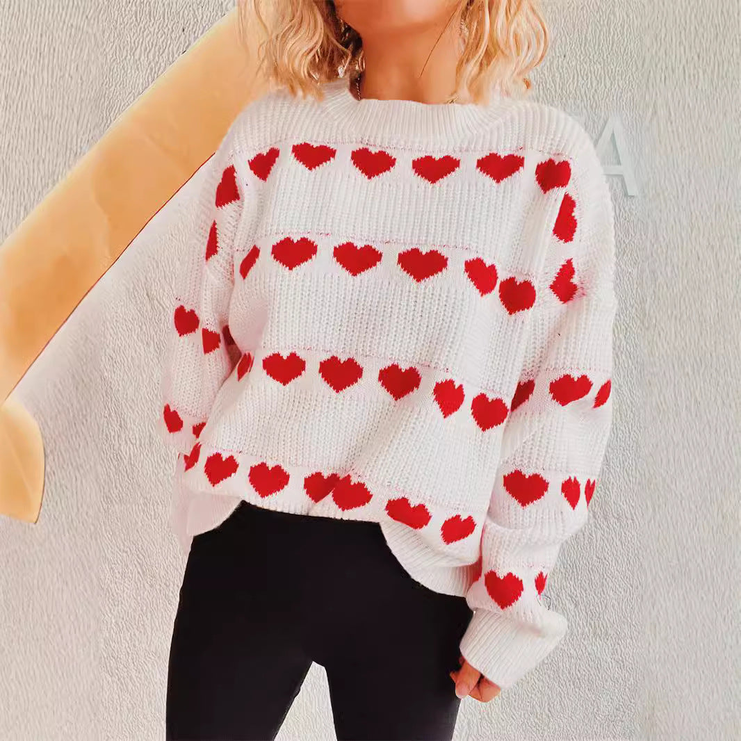 Damen Pullover Romantisches Herzmuster Weich Norvielle