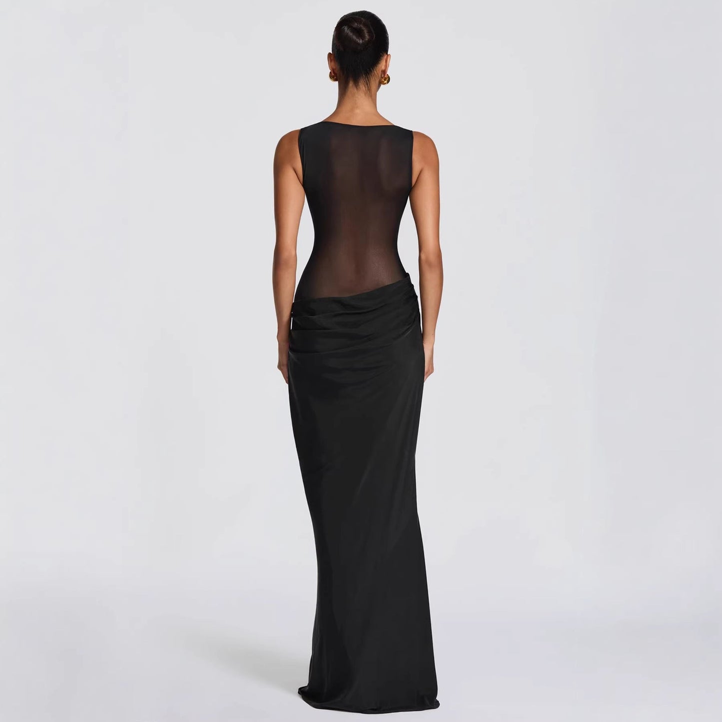Damen Abendkleid Elegantes Rüschenkleid mit transparentem Oberteil