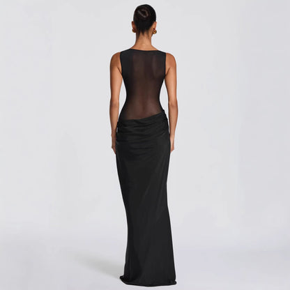 Damen Abendkleid Elegantes Rüschenkleid mit transparentem Oberteil
