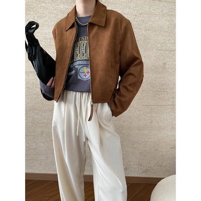 Damen Wildlederjacke Weich Minimalistisch Schwarz - Norvielle