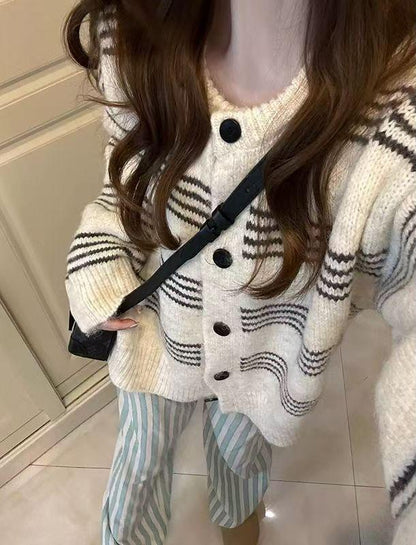 Damen Strickjacke Gemustert Mit Knöpfen Norvielle