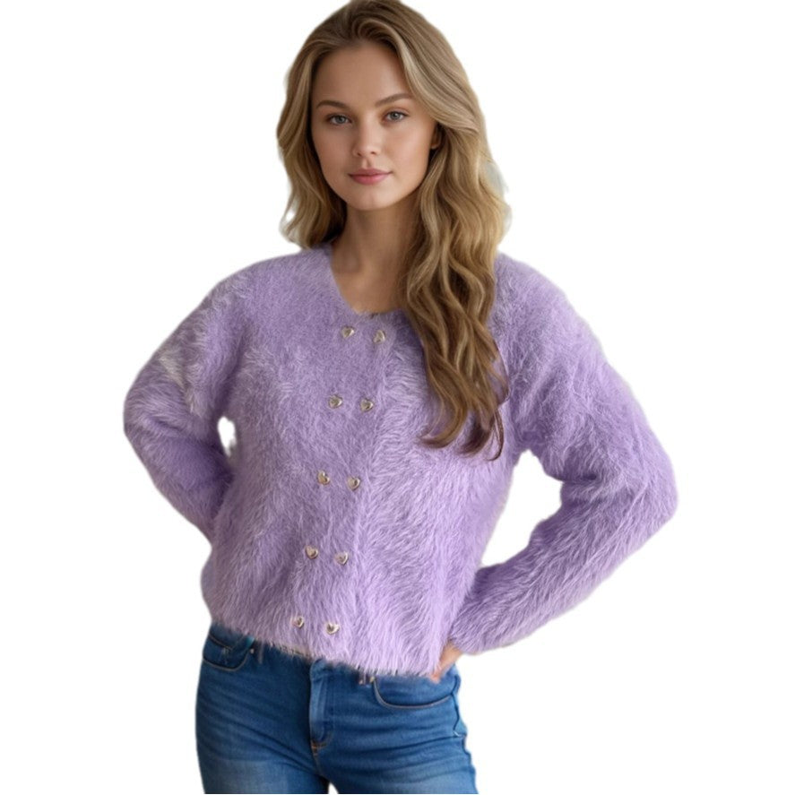 Damen Bolero Weich Gestrickt Herzknöpfe Norvielle