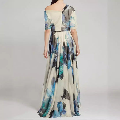 Damen Chiffon-Kleid Schulterfrei Floralmuster Norvielle