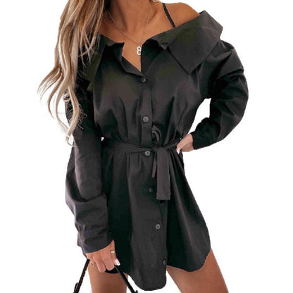 Damen Off-Shoulder-Kleid mit Gürtel und taillierter Taille Norvielle