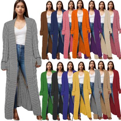 Damen Strickcardigan Lang Zopfmuster Norvielle - Norvielle