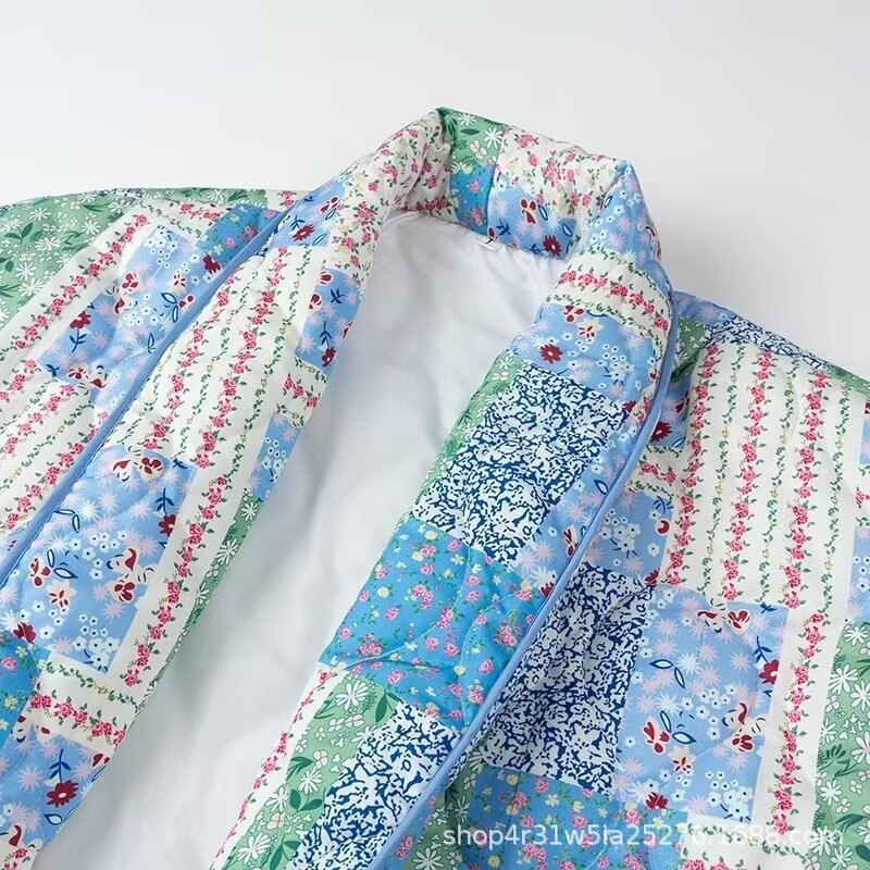 Damen Steppjacke Patchwork Floralmuster mit Seitentaschen Norvielle
