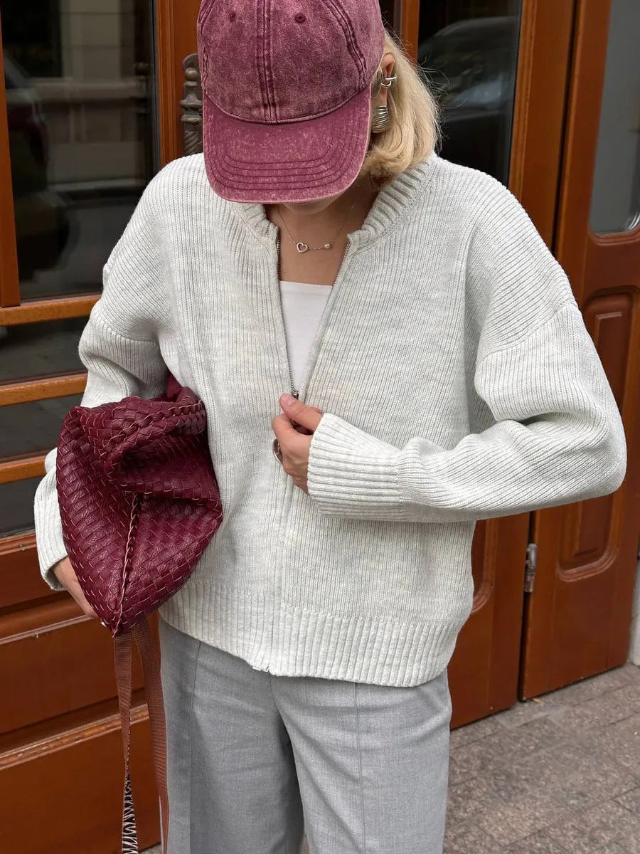 Damen Strickpullover Lässig Reißverschluss Norvielle