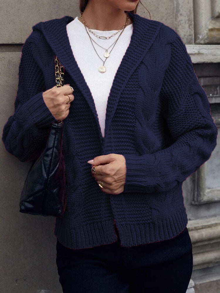 Damen Grobstrick-Cardigan mit Kapuze und Zopfmuster