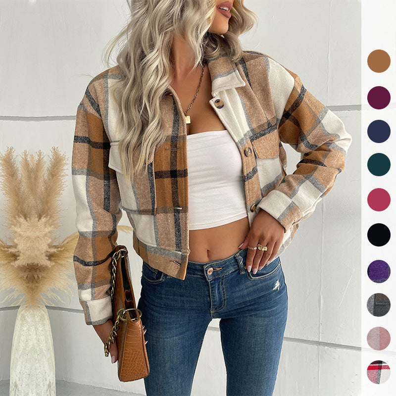 Damen karierte Shirtjacke mit Taschen Norvielle - Norvielle