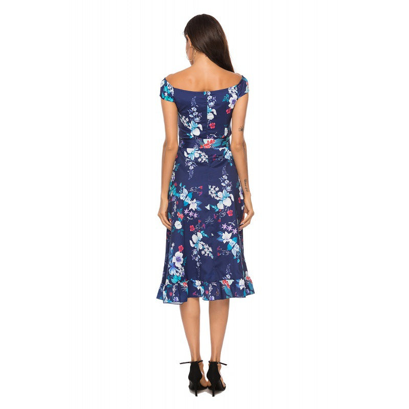 Damen Midikleid Blumendesign Tailliert Rüschendetails
