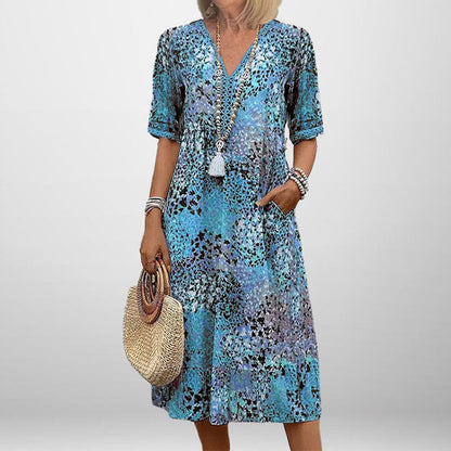 Damen Tunika-Kleid mit Muster V-Ausschnitt