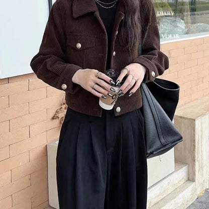 Damen Kordjacke Dekorative Knöpfe Norvielle - Norvielle