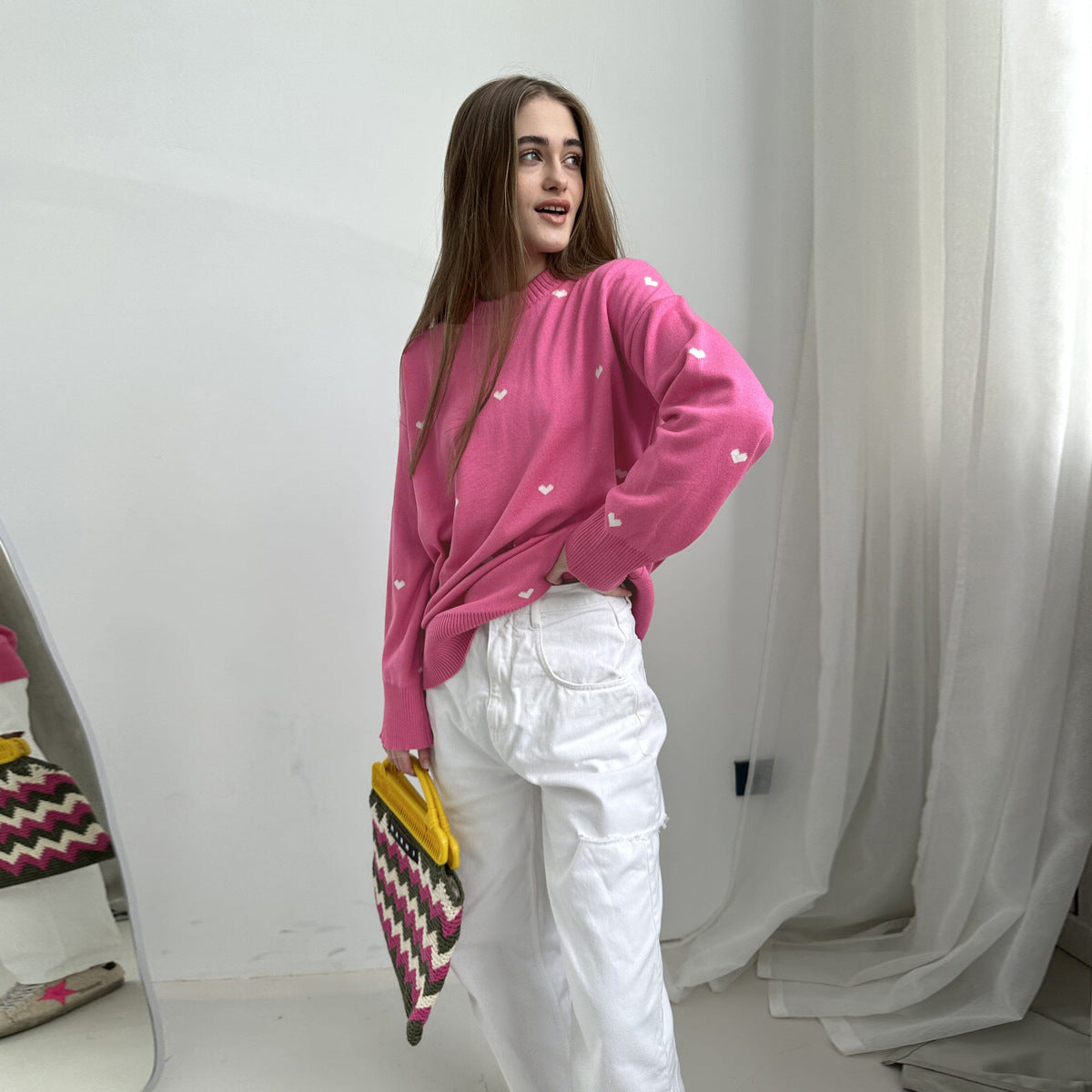 Damen Oversized Pullover Herzmuster Weich Norvielle