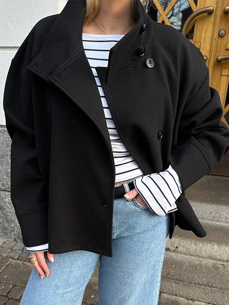 Damen Oversized Jacke Hochschließend Knopfdetails