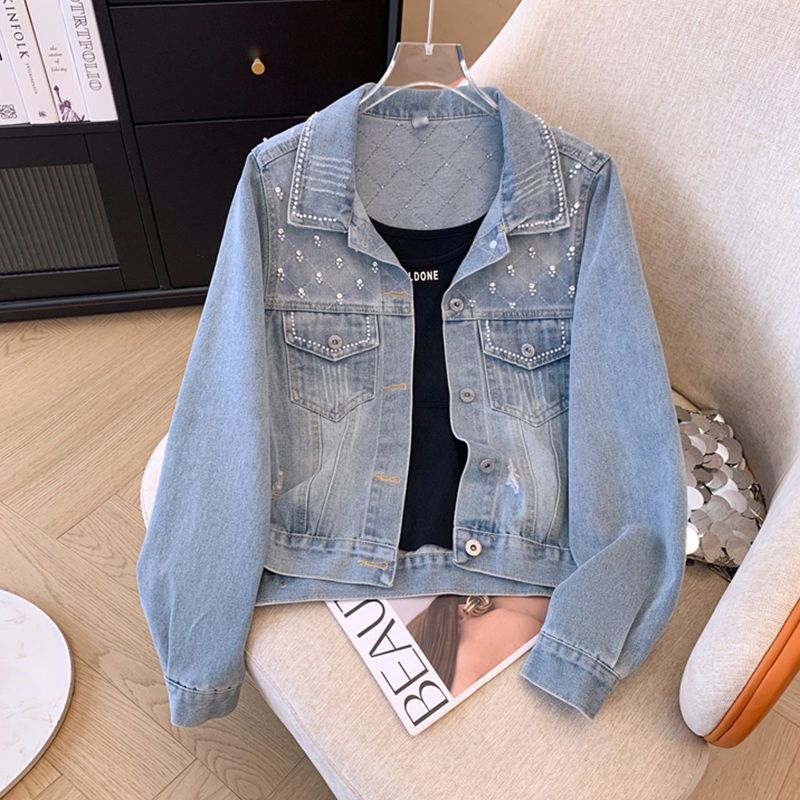 Damen Jeansjacke mit Perlendetails Schwarz - Norvielle