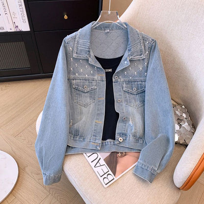 Damen Jeansjacke mit Perlendetails Schwarz - Norvielle