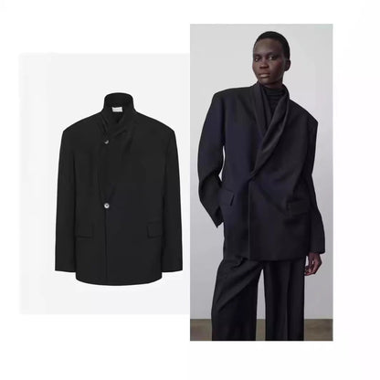 Damen Oversize Blazer Drapierter Vorderteil