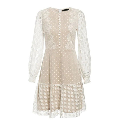 Damen Babydoll-Kleid mit Puffärmeln und Spitze