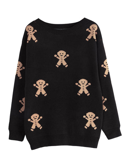 Damen Strickpullover Lebkuchenmotiv Weitschnitt Norvielle