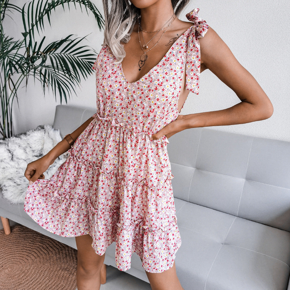 Damen V-Ausschnitt Sommerkleid mit Rüschendetails Leicht Norvielle