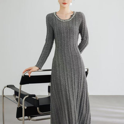 Damen Strickkleid Zopfmuster Dekorativ Norvielle