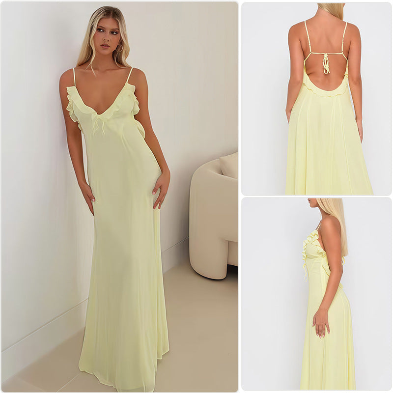 Damen Maxikleid Schulterfrei Rüschen Dekoration Tailliert Norvielle - Norvielle