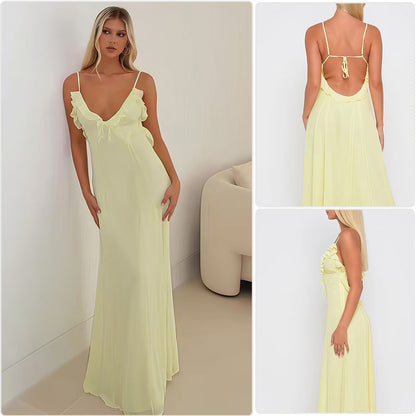Damen Maxikleid Schulterfrei Rüschen Dekoration Tailliert Norvielle - Norvielle