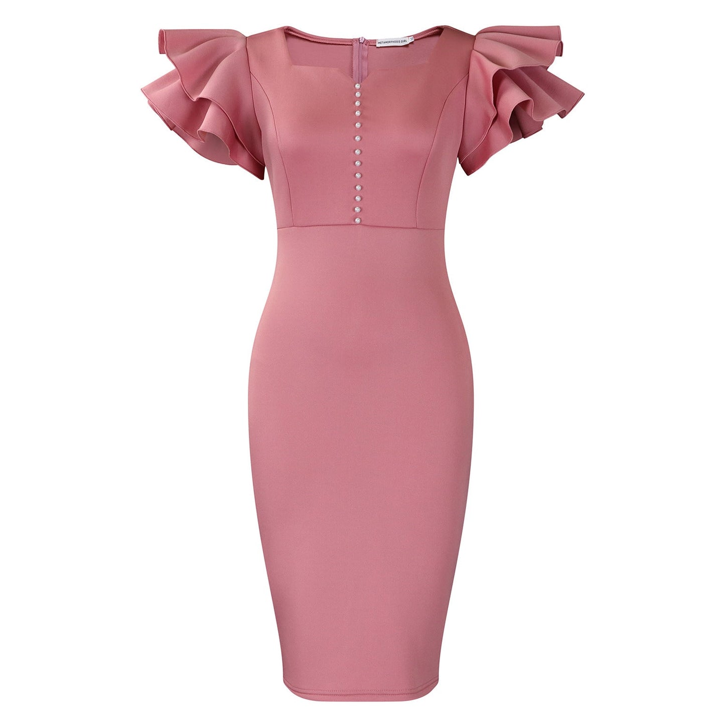 Damen Midi-Kleid Voluminöse Rüschen Perlendetails Norvielle