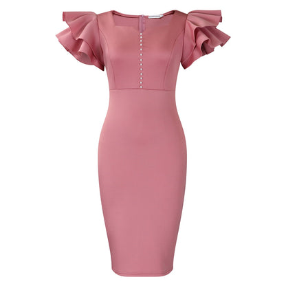 Damen Midi-Kleid Voluminöse Rüschen Perlendetails Norvielle