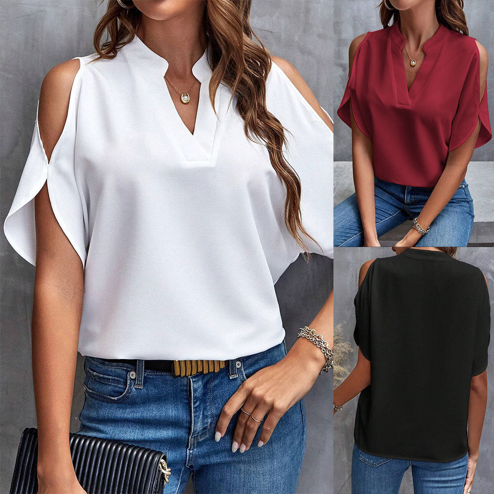 Damen Bluse Cut-Out Ärmel Stehkragen Elegante Bluse - Norvielle
