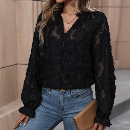 Damen Bluse mit floralem Spitzenapplikationen